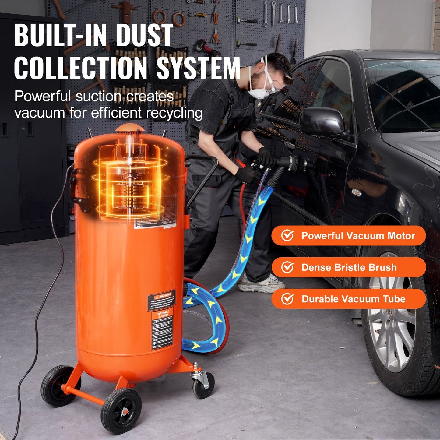 VEVOR 28 Gallon Vacuum Sand Blaster, Dustless Sandblaster with Built-in 1200W Vacuum