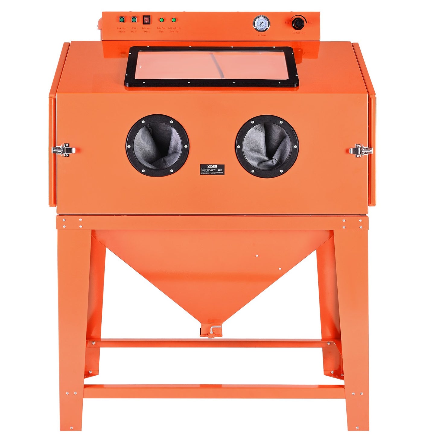 435L Sandblasting Cabinet, Heavy Duty Steel Sand Blaster with Dual Blasting Guns Kit, 117L Media Hopper & 1200W Powerful Dust Collector for Oversized Parts Rust Removal, Surface Finishing