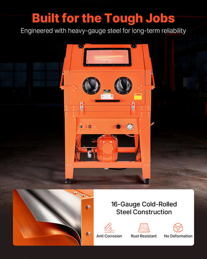 927L Sandblasting Cabinet with Pressurized Tank, Heavy Duty Steel Sand Blasting Cabinet on Wheels - with 121L Media Hopper & 1200W Poweful Dust Collector for Oversized Part Surface Treatment