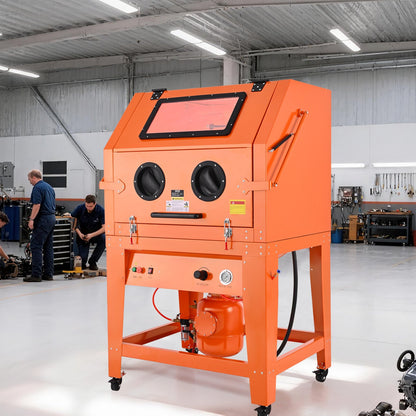 927L Sandblasting Cabinet with Pressurized Tank, Heavy Duty Steel Sand Blasting Cabinet on Wheels - with 121L Media Hopper & 1200W Poweful Dust Collector for Oversized Part Surface Treatment