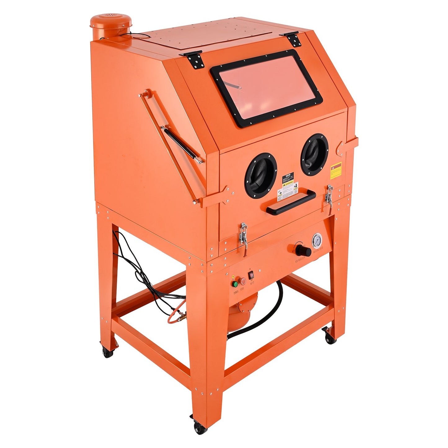 927L Sandblasting Cabinet with Pressurized Tank, Heavy Duty Steel Sand Blasting Cabinet on Wheels - with 121L Media Hopper & 1200W Poweful Dust Collector for Oversized Part Surface Treatment