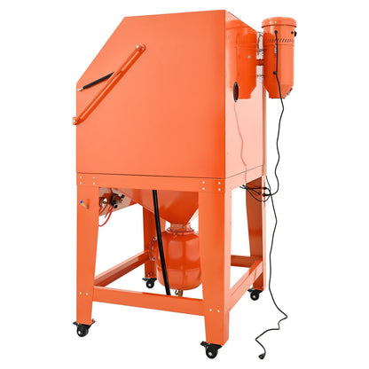927L Sandblasting Cabinet with Pressurized Tank, Heavy Duty Steel Sand Blasting Cabinet on Wheels - with 121L Media Hopper & 1200W Poweful Dust Collector for Oversized Part Surface Treatment