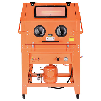 927L Sandblasting Cabinet with Pressurized Tank, Heavy Duty Steel Sand Blasting Cabinet on Wheels - with 121L Media Hopper & 1200W Poweful Dust Collector for Oversized Part Surface Treatment