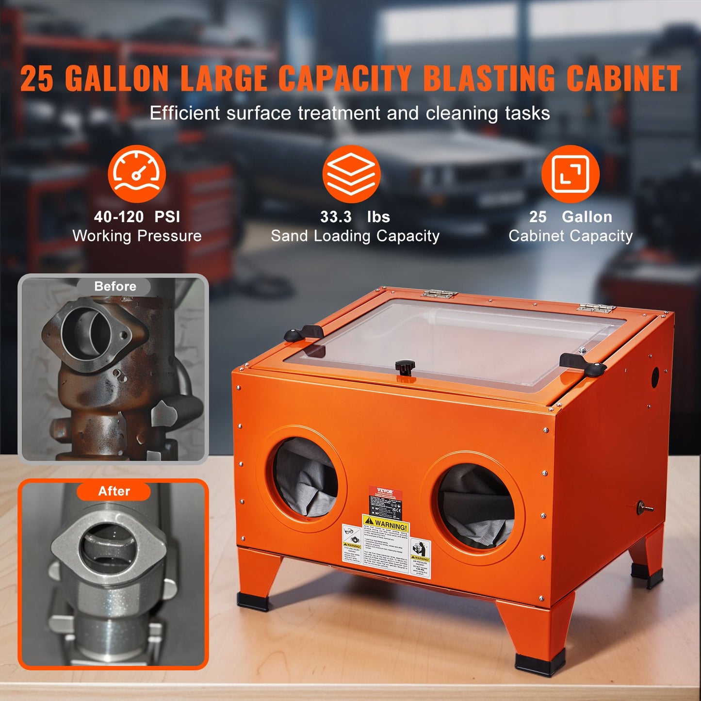 VEVOR 25 Gallon Sandblasting Cabinet, 40-120PSI Portable Benchtop Sand Blasting