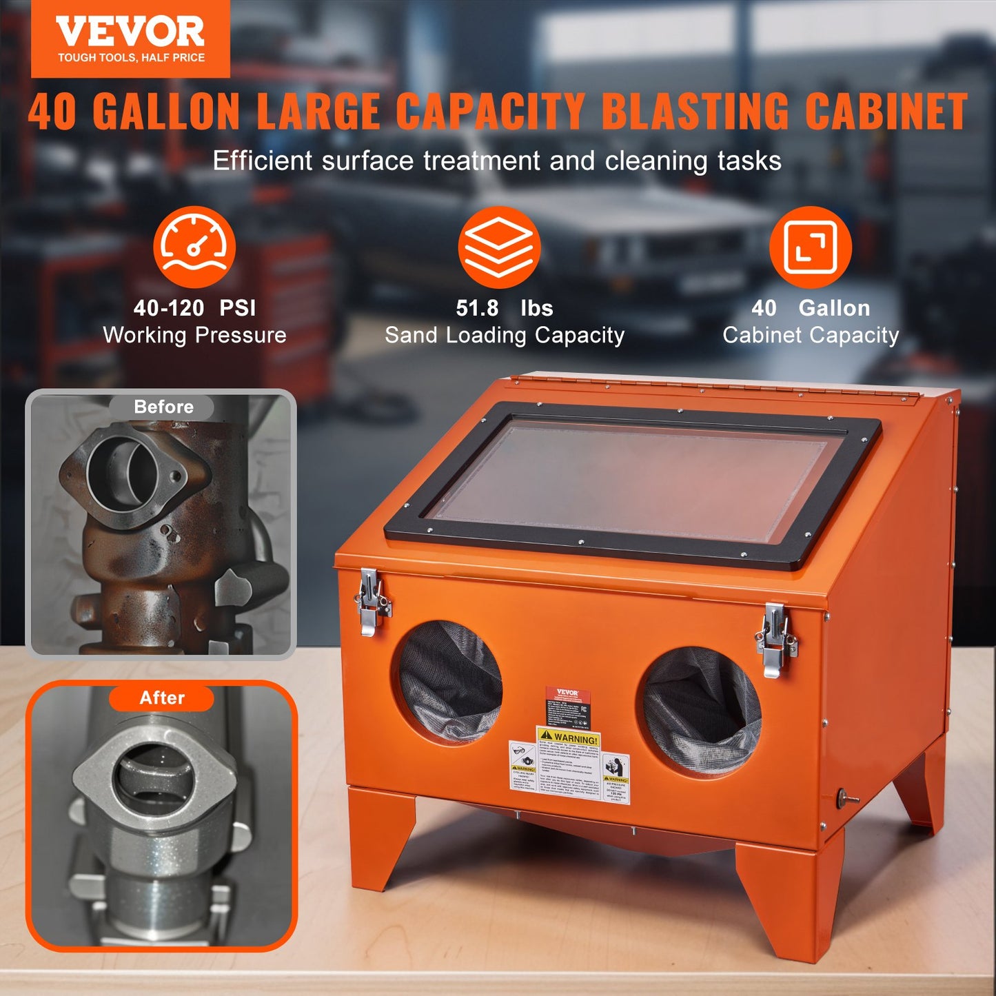 VEVOR 40 Gallon Sandblasting Cabinet, 40-120PSI Portable Benchtop Sand Blasting