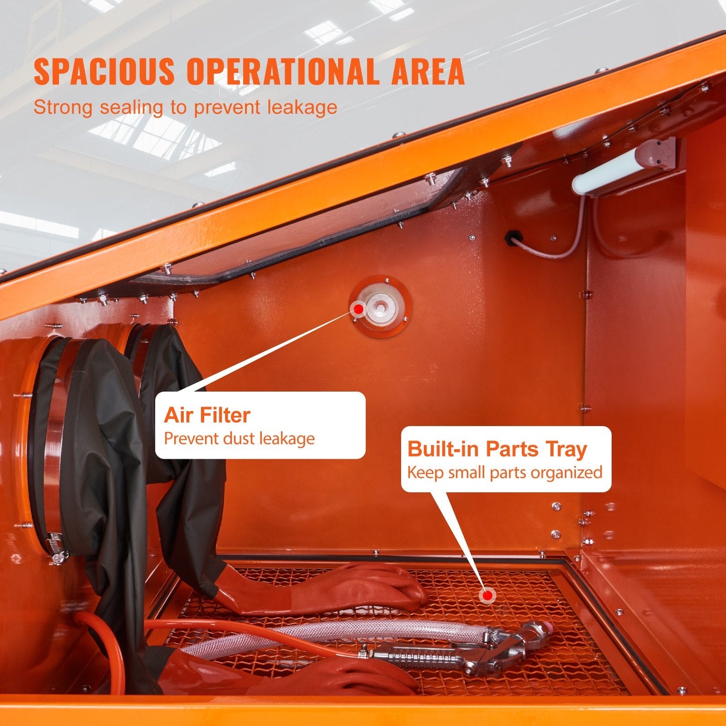 60-Gallon Sandblasting Cabinet with Stand, Gun & 4 Nozzles, 0.94 x 0.58 x 1.38m