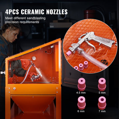 60-Gallon Sandblasting Cabinet with Stand, Gun & 4 Nozzles, 0.94 x 0.58 x 1.38m