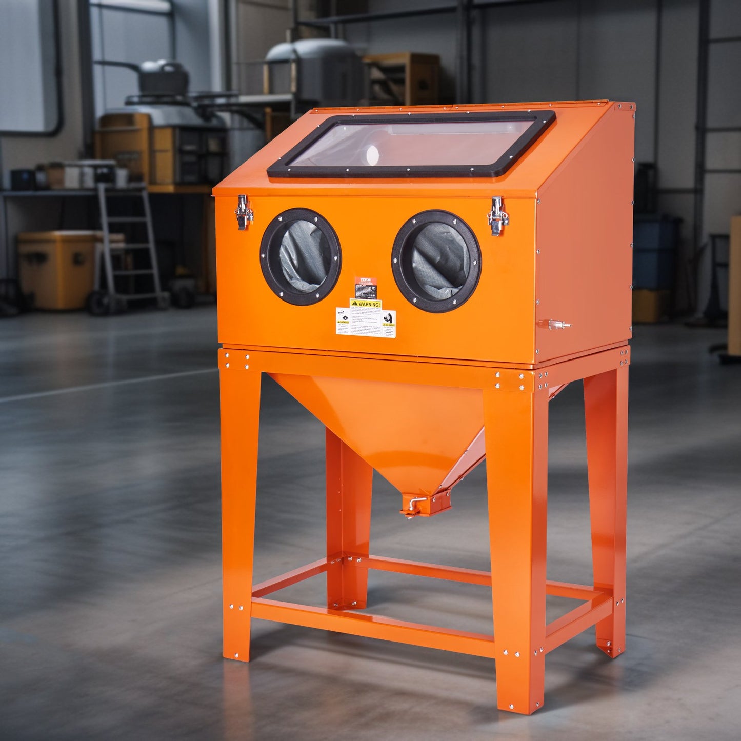 90 Gallon Sandblasting Cabinet with 1.8 Gallon Dust Collection System, 40-120PSI Sand Blasting Cabinet with Stand, Heavy Duty Sand Blaster with Blasting Gun & 4 Nozzles for Paint, Rust Removal