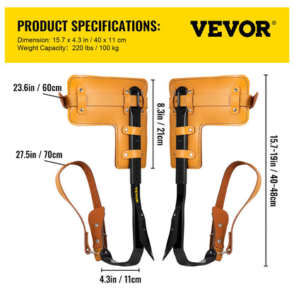 VEVOR Tree Climbing Spikes, 1 Pair Alloy Steel Pole Climbing Spurs, with Adjustable