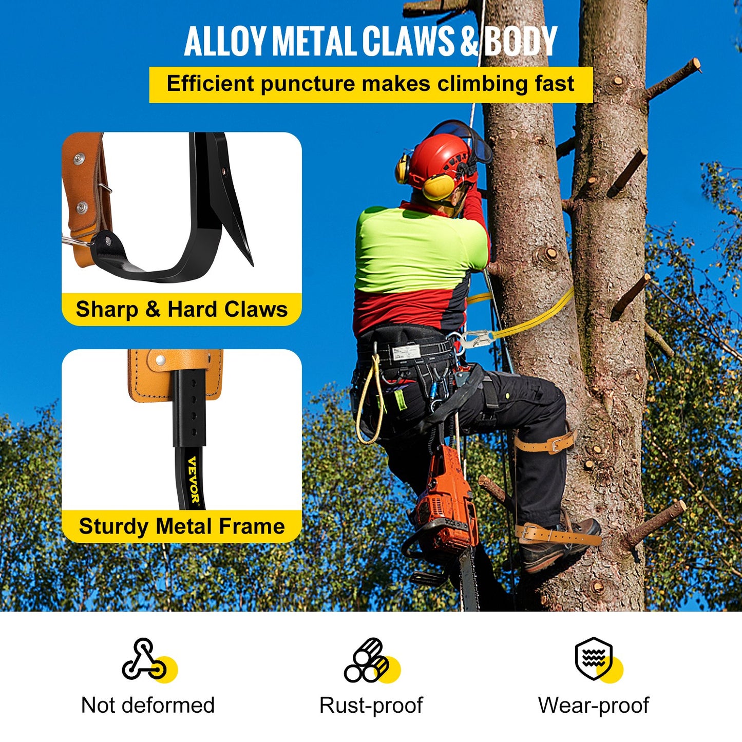 VEVOR Tree Climbing Spike Set Pole Climbing Spurs W/ Security Lanyard & Harness