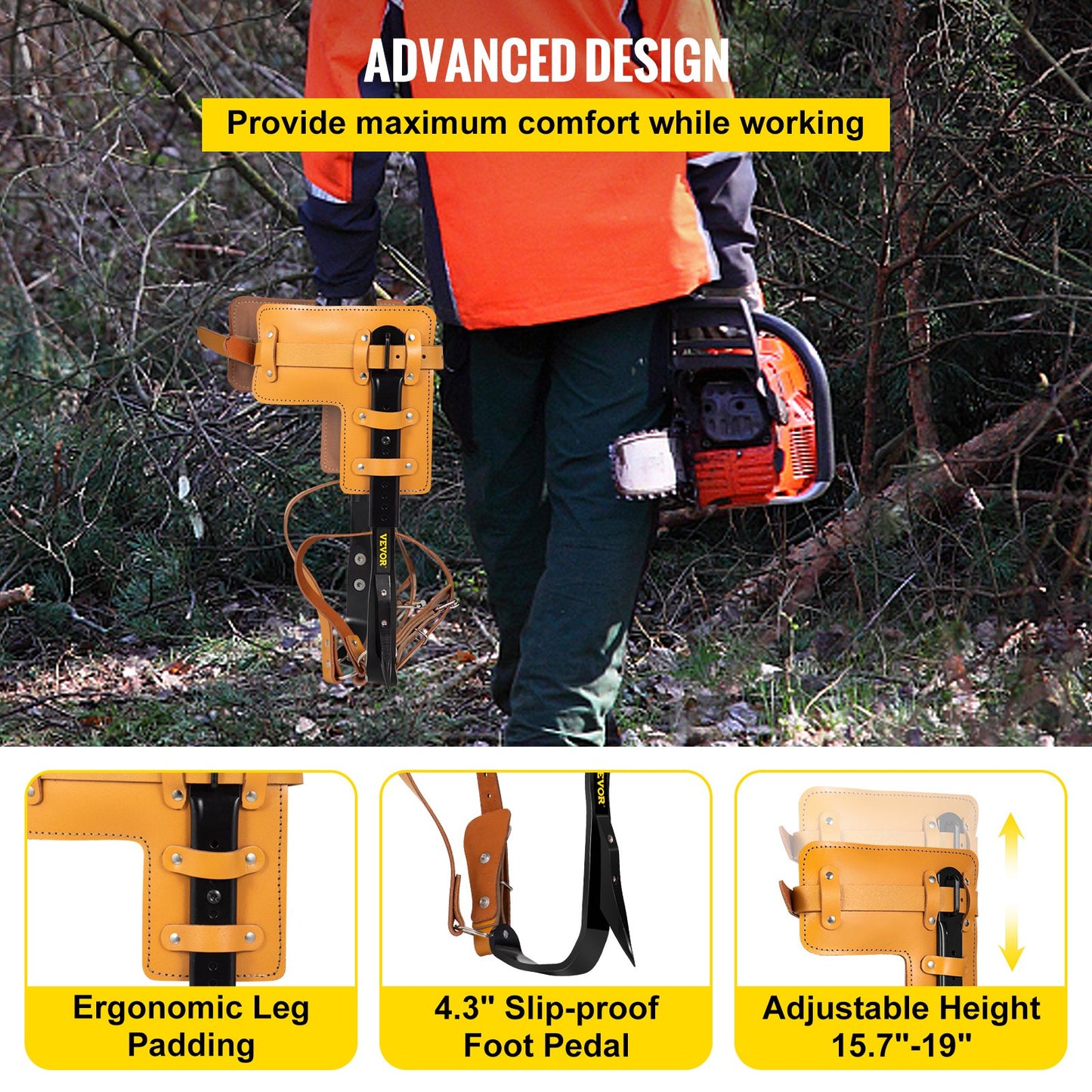 VEVOR Tree Climbing Spike Set Pole Climbing Spurs W/ Security Lanyard & Harness