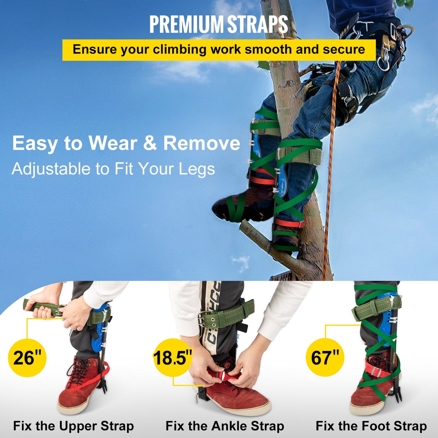 VEVOR Tree Climbing Spike Set Pole Climbing Spurs W/ Security Belt & Foot Strap