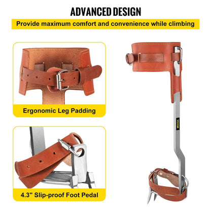 Stainless Steel Climbing Spikes with Adjustable Straps for Arborists, 100 kg Capacity