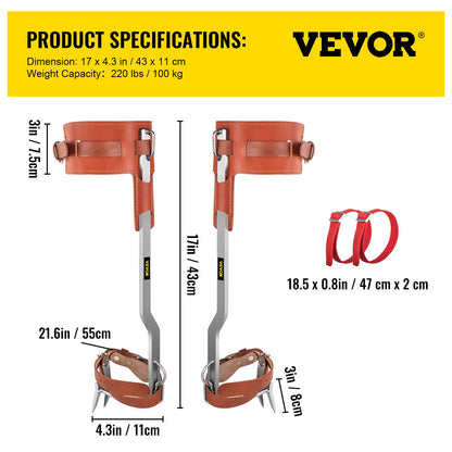 VEVOR Tree Climbing Spikes, 1 Pair Stainless Steel Pole Climbing Spurs, with Adjustable