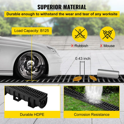 VEVOR Drainage Trench Driveway Channel Drain Kit Plastic Grate-5.8