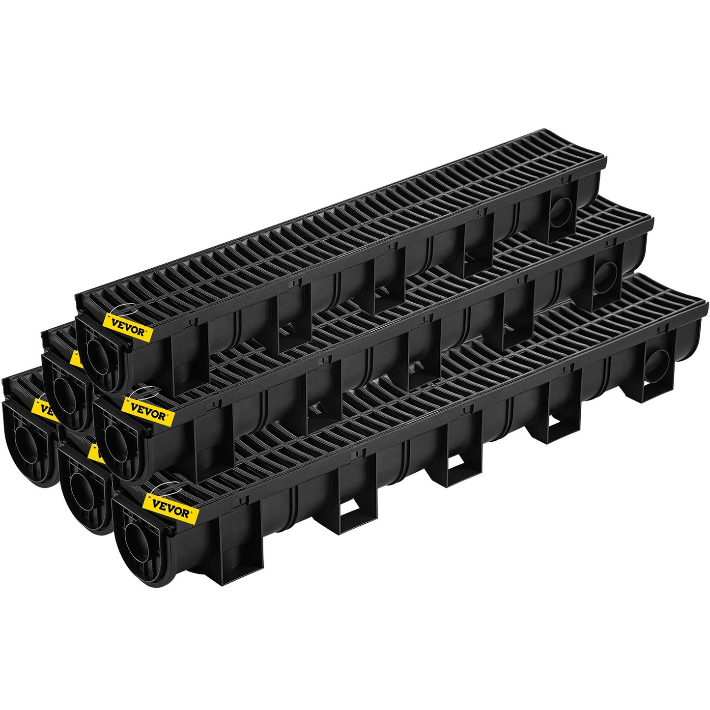 VEVOR Trench Drain System, Channel Drain with Plastic Grate, 150x130MM HDPE Drainage