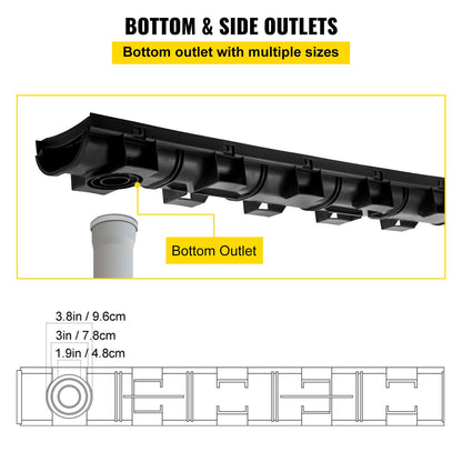 VEVOR Trench Drain System, Channel Drain with Plastic Grate, 145x79MM HDPE Drainage