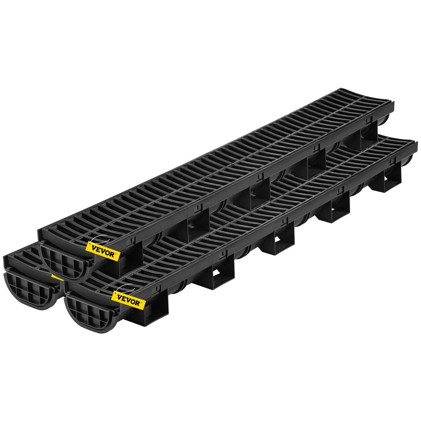 Heavy-Duty HDPE Trench Drain System with Grate, 3-Pack (1m x 8cm)