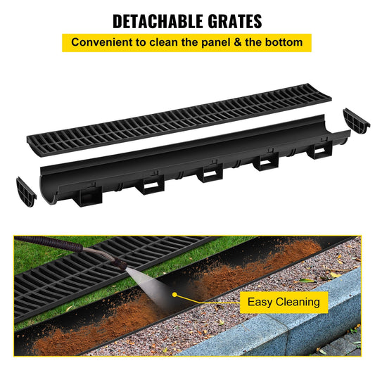 Driveway Channel Drain Kit with Plastic Grate, Easy Install, 5 Pack, HDPE Material