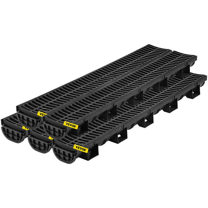 Driveway Channel Drain Kit with Plastic Grate, Easy Install, 5 Pack, HDPE Material