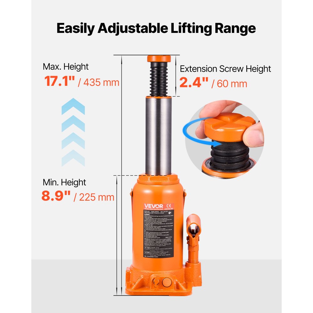 Hydraulic Bottle Jack High Lift Jack 20 Ton (44092 lbs) Car Auto Repair