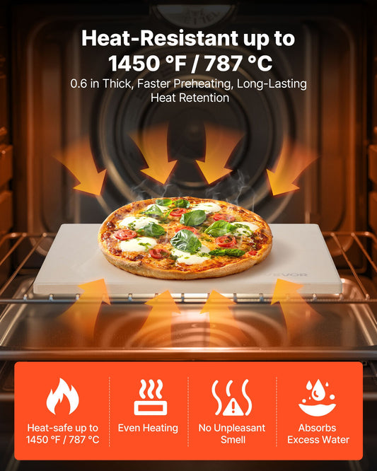 Pizza Stone, 38 x 30 cm Rectangular Cordierite Pizza Stone, Extra Large Baking-Stone with Scraper, 15 mm Thick Heat-Resistant Cordierite, for Kitchen Oven, Baking Bread & Pizzas, BBQ Grilling