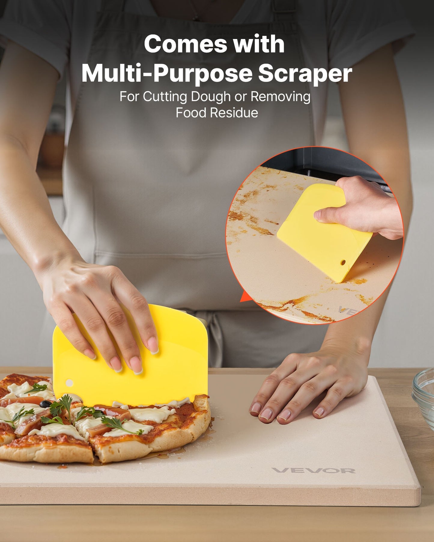 Pizza Stone, 38 x 30 cm Rectangular Cordierite Pizza Stone, Extra Large Baking-Stone with Scraper, 15 mm Thick Heat-Resistant Cordierite, for Kitchen Oven, Baking Bread & Pizzas, BBQ Grilling