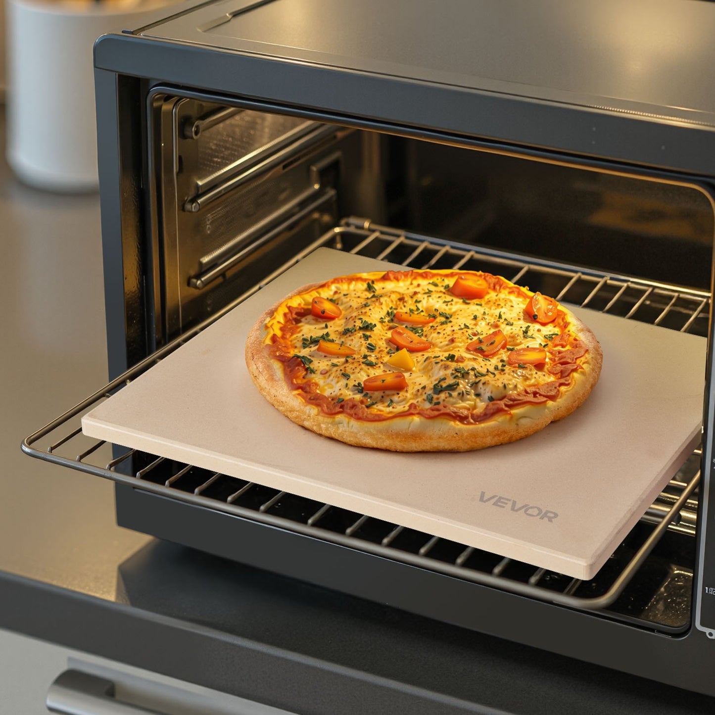 Pizza Stone, 38 x 30 cm Rectangular Cordierite Pizza Stone, Extra Large Baking-Stone with Scraper, 15 mm Thick Heat-Resistant Cordierite, for Kitchen Oven, Baking Bread & Pizzas, BBQ Grilling