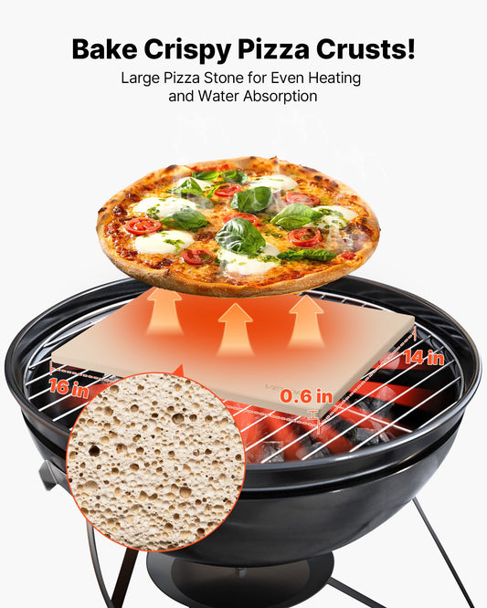 Pizza Stone, 406 x 355 mm Rectangular Cordierite Pizza Stone, Extra Large Baking-Stone with Scraper, 15 mm Thick Heat-Resistant Cordierite, for Kitchen Oven, Baking Bread & Pizzas, BBQ Grilling