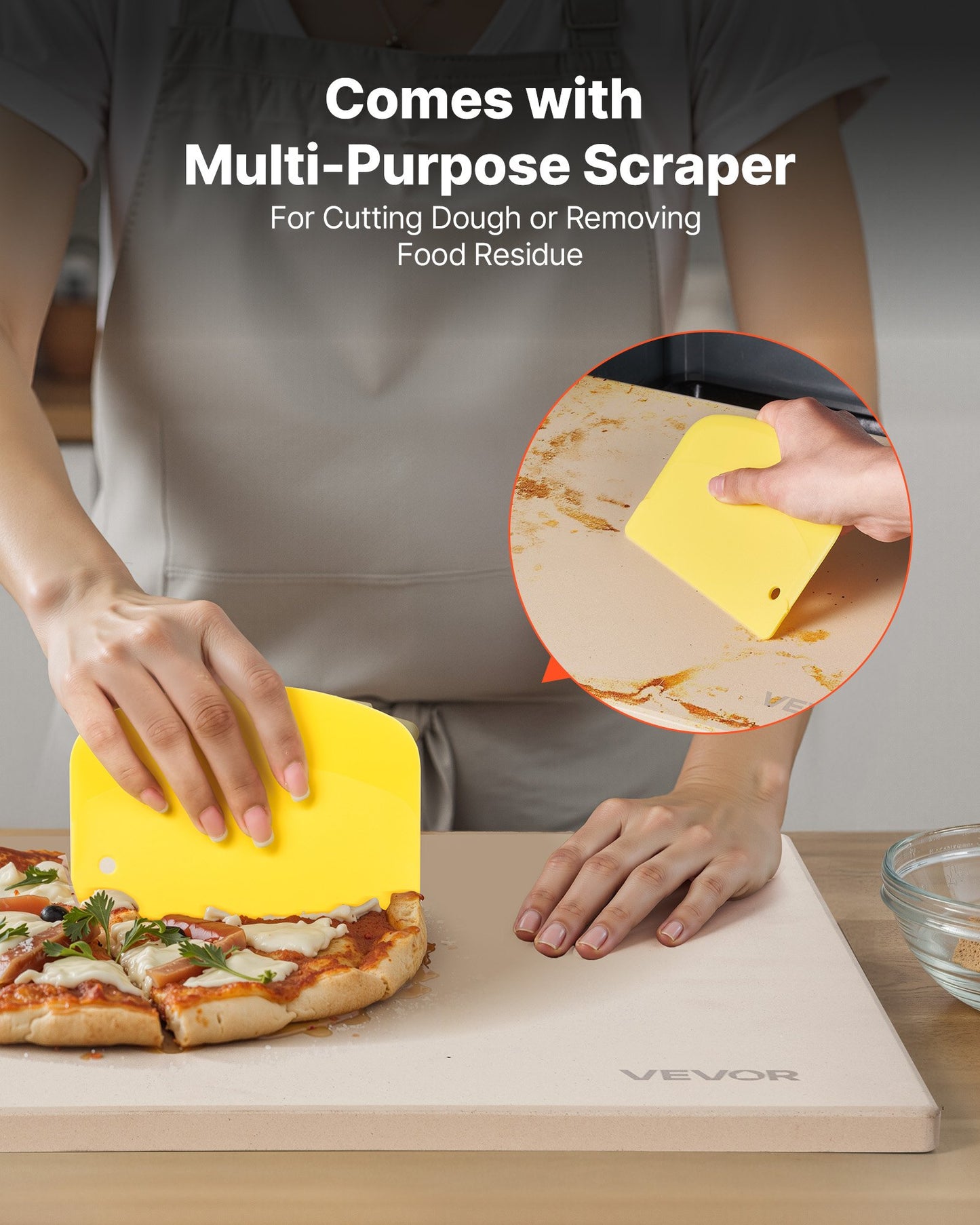 Pizza Stone, 406 x 355 mm Rectangular Cordierite Pizza Stone, Extra Large Baking-Stone with Scraper, 15 mm Thick Heat-Resistant Cordierite, for Kitchen Oven, Baking Bread & Pizzas, BBQ Grilling