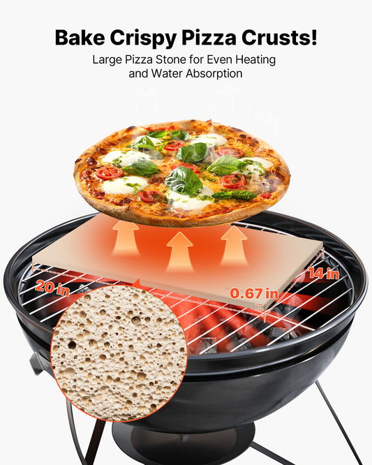 Pizza Stone, 508 x 355 mm Rectangular Cordierite Pizza Stone, Extra Large Baking-Stone with PP Scraper, 17 mm Thick Heat-Resistant Cordierite, for Oven, Baking Bread & Pizzas, BBQ Grilling