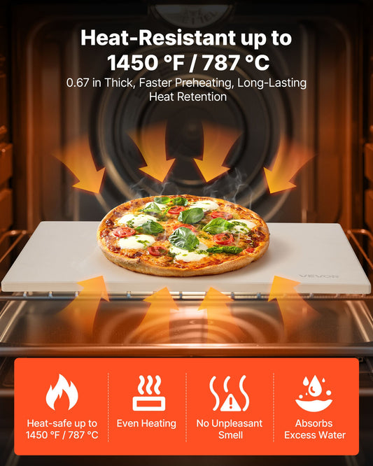 Pizza Stone, 508 x 355 mm Rectangular Cordierite Pizza Stone, Extra Large Baking-Stone with PP Scraper, 17 mm Thick Heat-Resistant Cordierite, for Oven, Baking Bread & Pizzas, BBQ Grilling