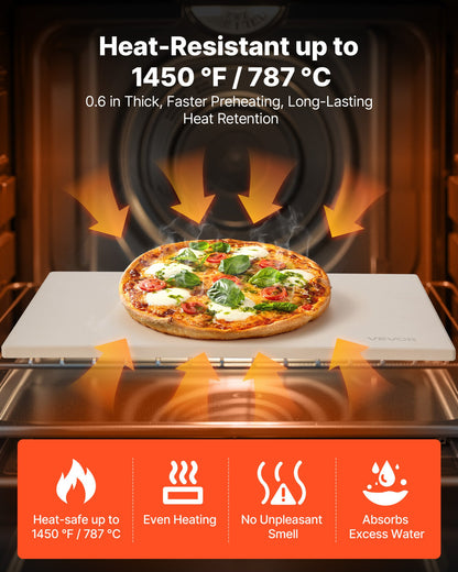 Pizza Stone, 508 x 355 mm Rectangular Cordierite Pizza Stone, Extra Large Baking-Stone with Aluminum Peel, 15 mm Thick Heat-Resistant Cordierite, for Oven, Baking Bread & Pizzas, BBQ Grilling