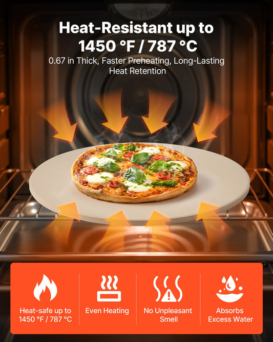Pizza Stone, 406 mm Round Cordierite Pizza Stone, Extra Large Baking-Stone with a Durable Stand, 17 mm Thickness Heat-Resistant Cooking Cordierite, for Kitchen Oven, Baking Pizzas, BBQ Grilling