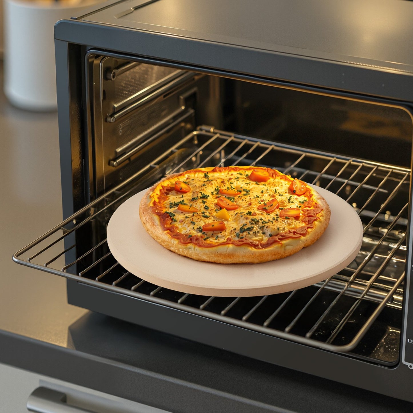 Pizza Stone, 406 mm Round Cordierite Pizza Stone, Extra Large Baking-Stone with a Durable Stand, 17 mm Thickness Heat-Resistant Cooking Cordierite, for Kitchen Oven, Baking Pizzas, BBQ Grilling