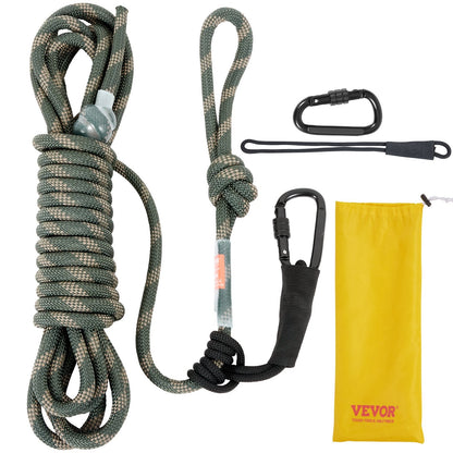 Safety Lifeline Rope 91.44m with Prusik Knots & Carabiners, 30KN Strength