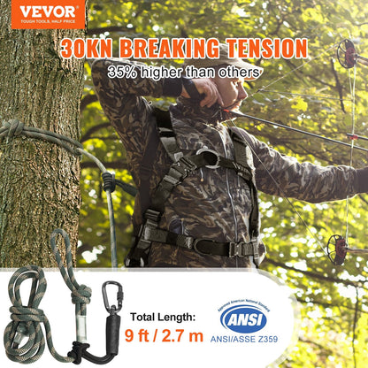 Tree Stand Lifeline Safety Rope 27.43m with Carabiners & Silencer, 30KN