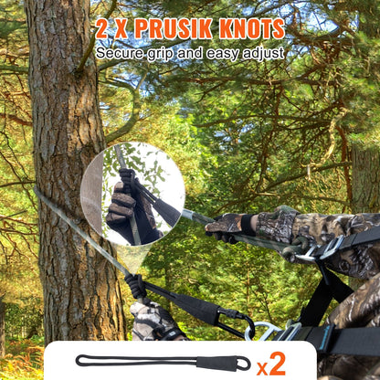 Tree Stand Lifeline Safety Rope 27.43m with Carabiners & Silencer, 30KN