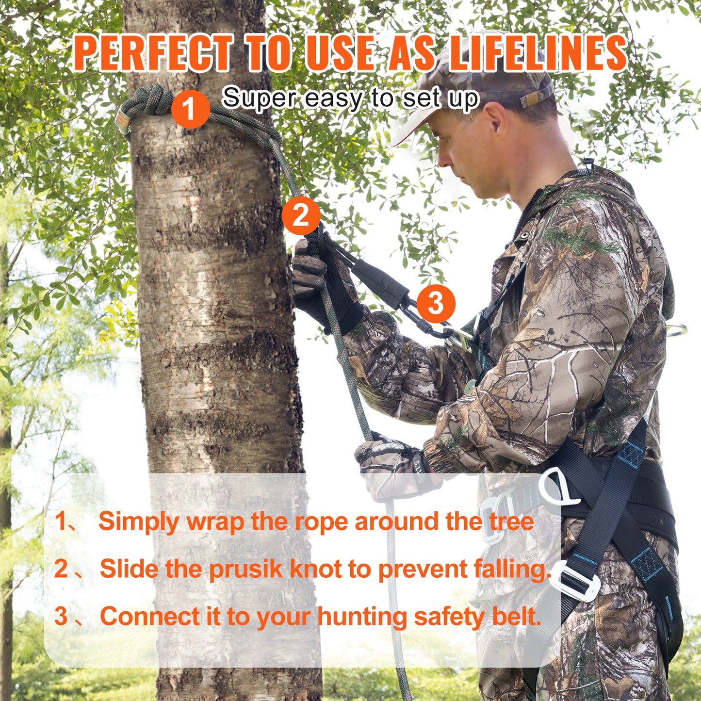 VEVOR Tree Stand Safety Rope 9 ft/27.43m Treestand Lifeline Rope 0.6'' 30KN