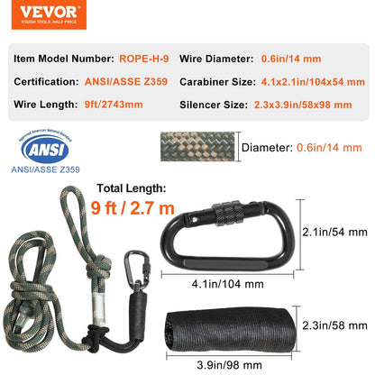 Tree Stand Lifeline Safety Rope 27.43m with Carabiners & Silencer, 30KN