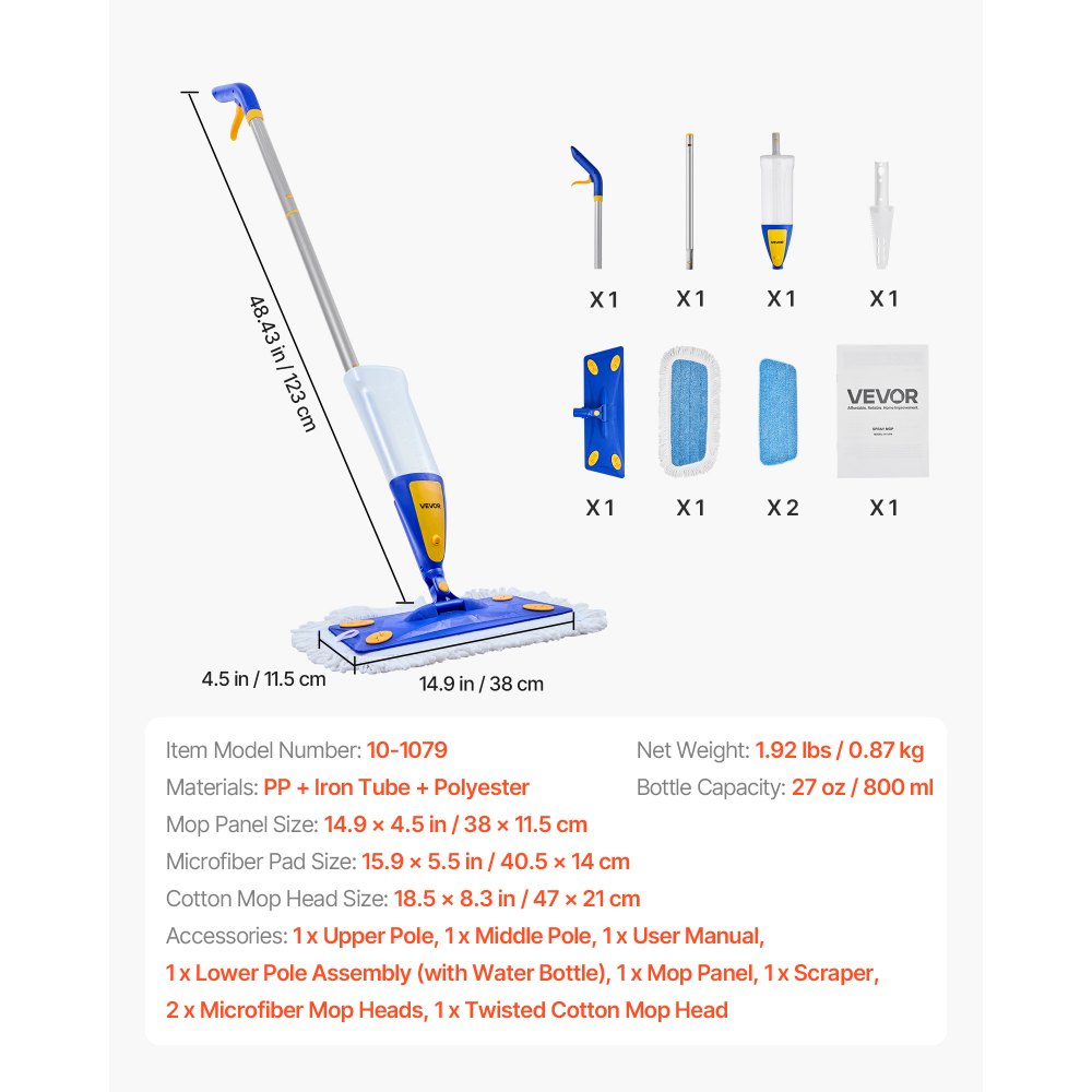 Spray Mop Refillable Water Tank Washable Microfiber Pad for Hardwood Floor