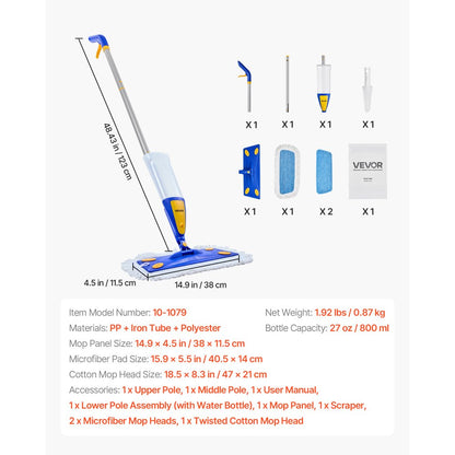 Spray Mop Refillable Water Tank Washable Microfiber Pad for Hardwood Floor