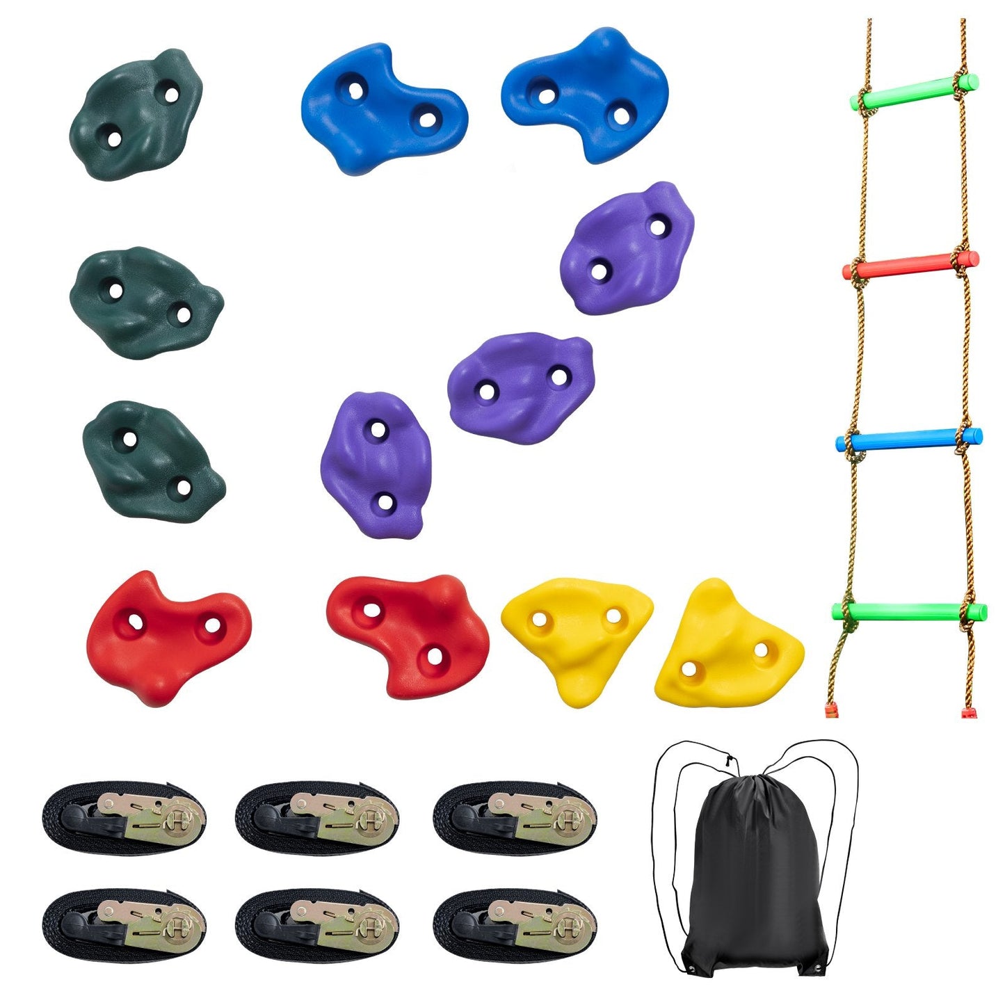Ninja Tree Climbing Kit with 12 Holds and 6 Straps, 2m Ladder, 104 kg Capacity