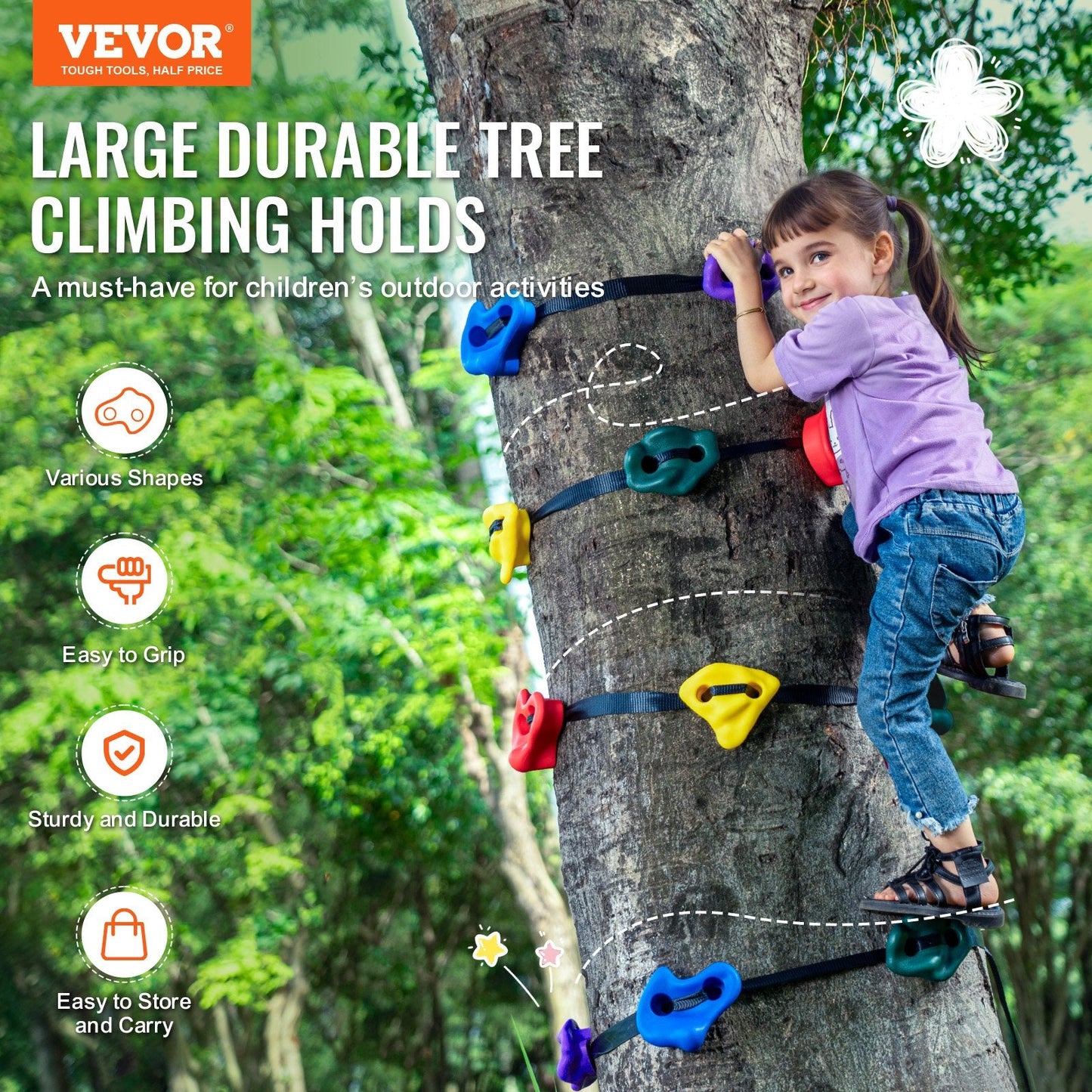 Ninja Tree Climbing Kit with 12 Holds & 6 Straps, Supports up to 104 kg