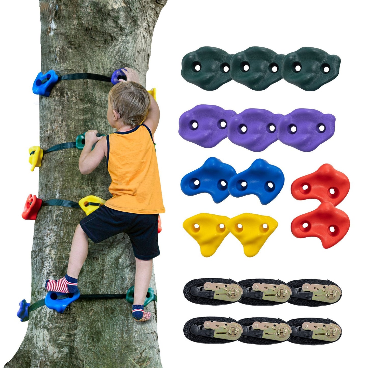 Ninja Tree Climbing Kit with 12 Holds & 6 Straps, Supports up to 104 kg