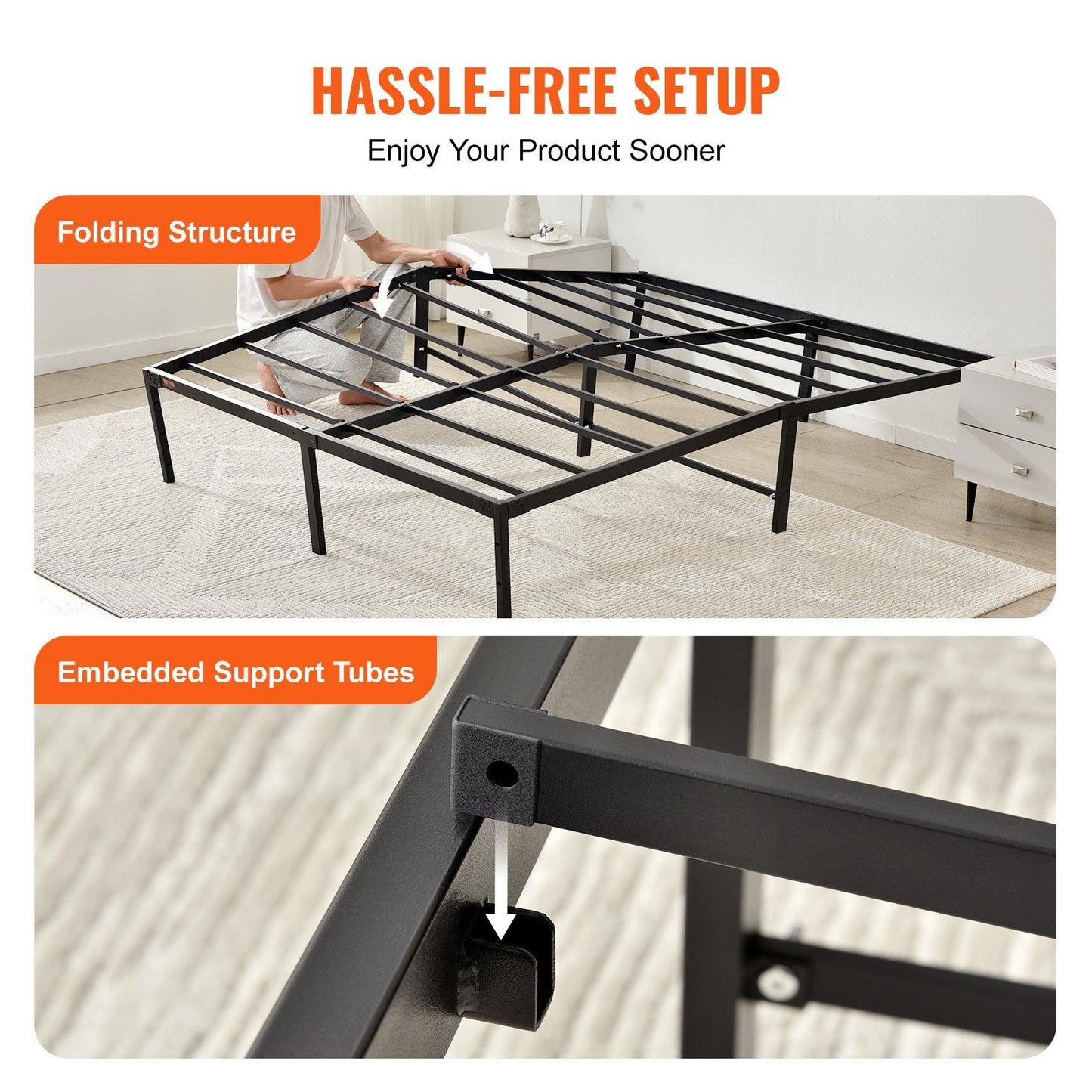 Full Size Metal Bed Frame with 0.35m Platform, 680kg Capacity, Easy Assembly