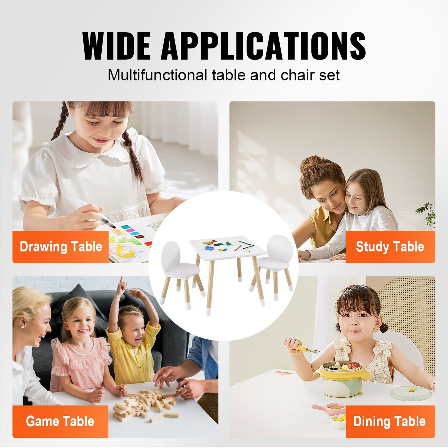 VEVOR Kids Table and 2 Chairs Set, Toddler Table and Chair Set, Children Multi-Activity