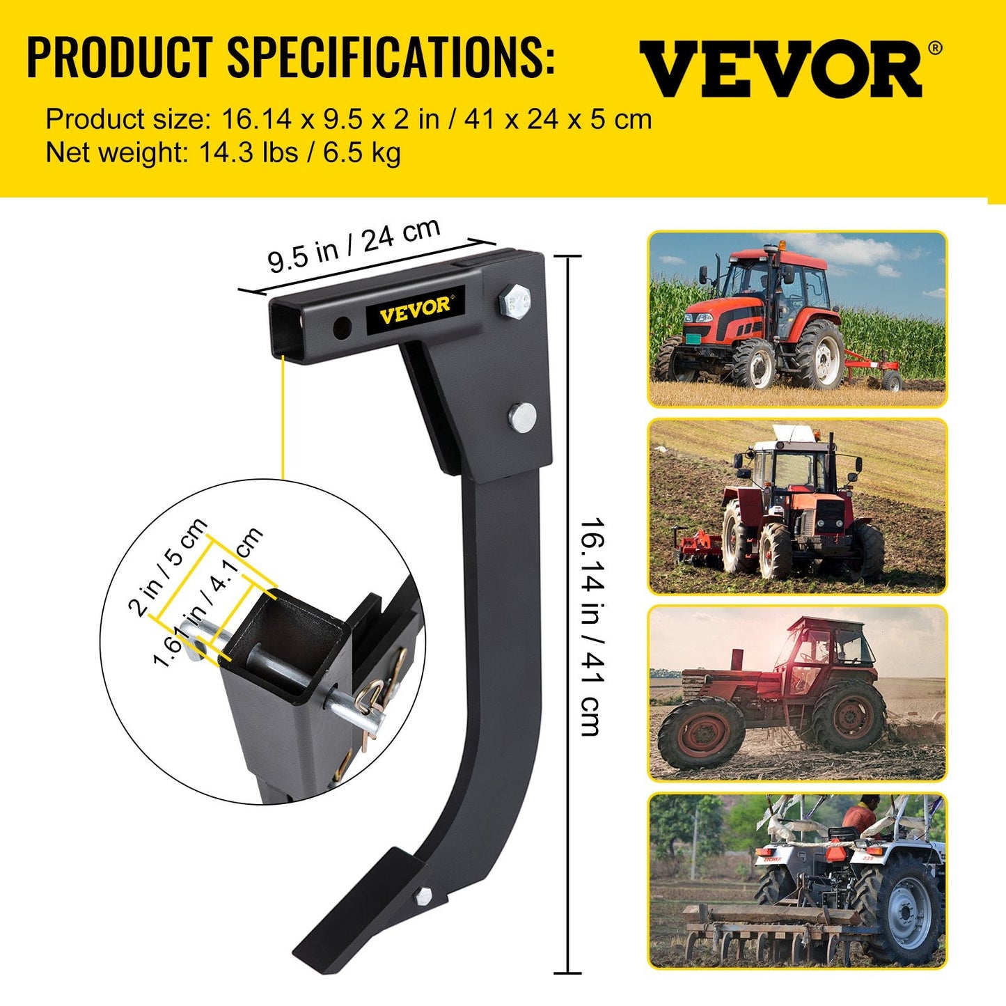 Tractor Box Scraper Ripper with 40.6cm Shank & 4-Depth Settings, 6.5 kg Heavy Duty