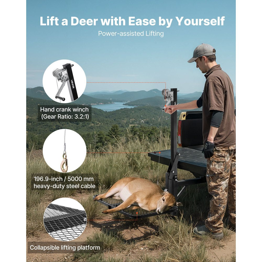 Hitch Deer Hoist with Lifting System Platform 300 lb Game Hoist Winch Lift