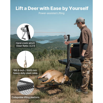 Hitch Deer Hoist with Lifting System Platform 300 lb Game Hoist Winch Lift